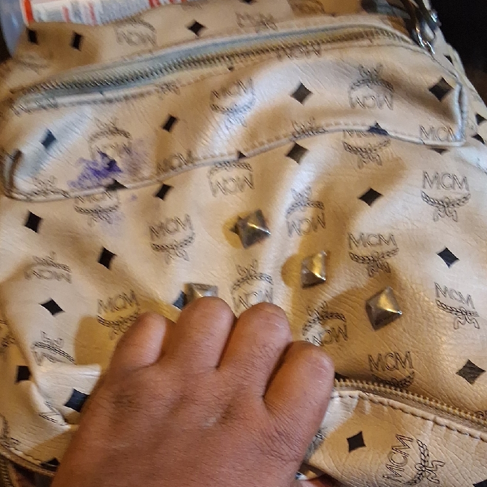 MCM White Studded Men's Backpack